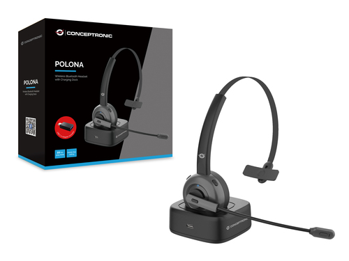 Conceptronic POLONA Wireless with Charging Dock, 0 - 20000 Hz, Headset/Headphones, Black