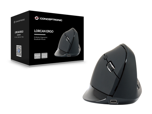 Conceptronic LORCAN ERGO 6-Button Ergonomic Bluetooth Mouse, Right-hand, Optical