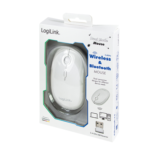 LogiLink (ID0205), Ambidextrous, RF Wireless + Bluetooth, 1600 DPI, Mouse