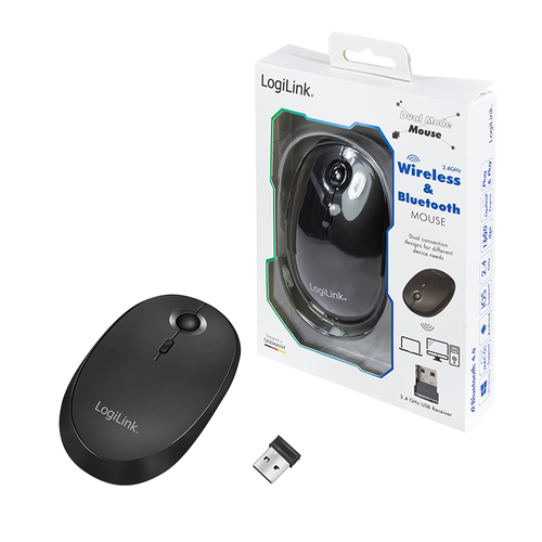 LogiLink (ID0204) Ambidextrous, RF Wireless + Bluetooth, 1600 DPI, Mouse