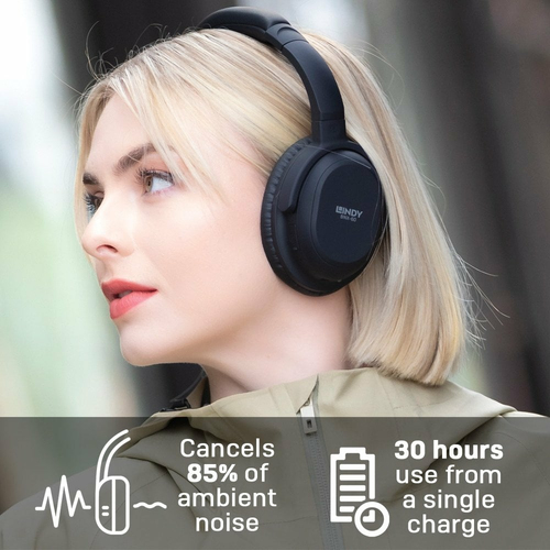 Lindy BNX-60 Wireless ANC Headphones with aptX, 20 - 20000 Hz, Headset, Black