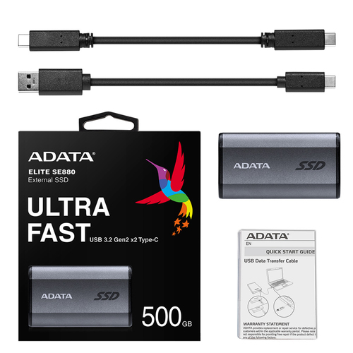 ADATA SE880 500GB Portable SSD, USB-C 2000MB/s, USB 3.2 Gen 2, Grey