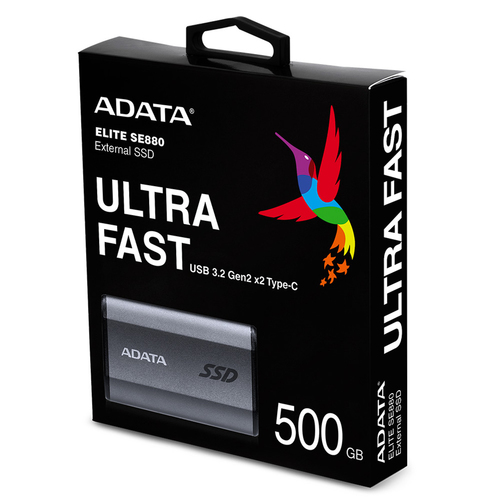 ADATA SE880 500GB Portable SSD, USB-C 2000MB/s, USB 3.2 Gen 2, Grey
