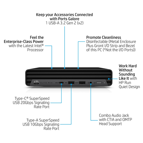 HP Elite 800 G9, Intel® Core™ i5, i5-12500T, 8 GB, 256 GB, Windows 11 Pro