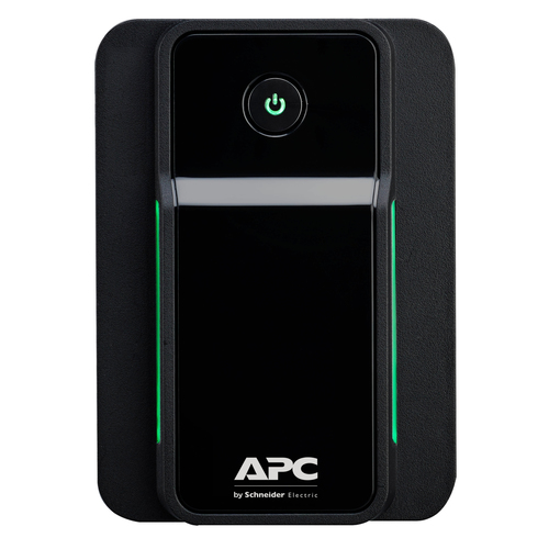 Front view of APC 500VA UPS showing power button and AVR display