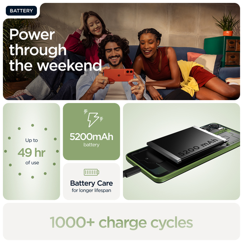 moto g06 5200mAh battery showing 49 hours of use and 1000+ charge cycles