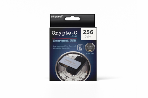 Integral 256GB, AES 256-bit Dual Password 160MB/s Encrypted USB-C Flash Drive