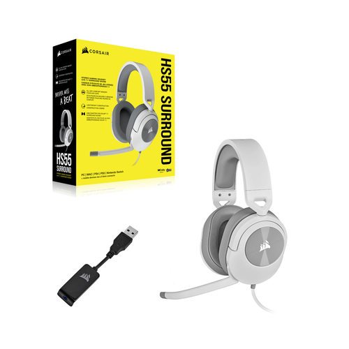 Corsair HS55 SURROUND, Wired, Gaming, 20 - 20000 Hz, Headset/Headphones, White