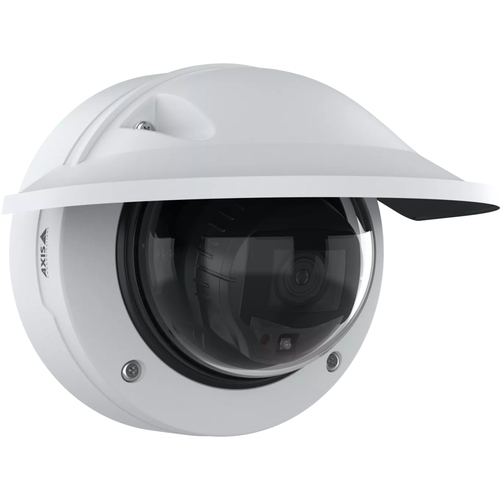 Axis P3277-LVE ceiling-mounted dome camera, showing its black and white design and rugged IK10/IP66 housing