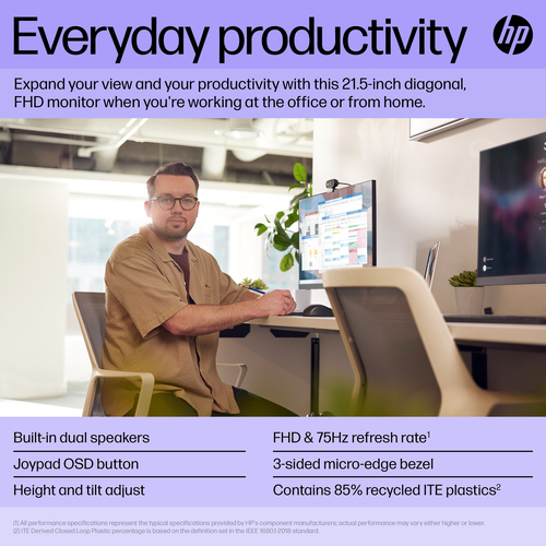 HP P22h G5, 54.6 cm (21.5"), 1920 x 1080 pixels, Full HD, LCD Monitor