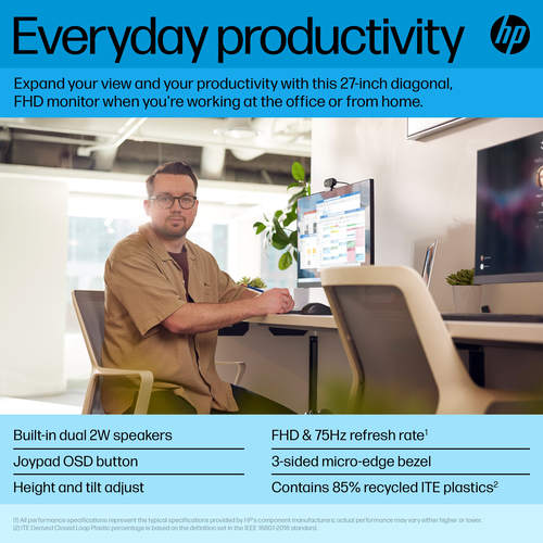 HP P27h G5 FHD Monitor, 68.6 cm (27"), 1920 x 1080 pixels, Full HD, LCD Monitor