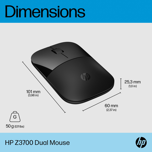 HP Z3700 Dual Mouse, Ambidextrous, RF Wireless, 1600 DPI