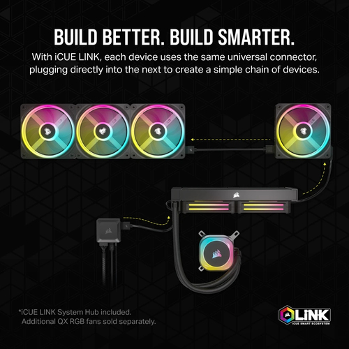 Corsair H115I, Liquid cooling kit, 14 cm, 400 RPM, 2000 RPM, Black