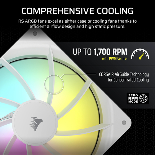 Corsair RS140 ARGB, 14 cm, 330RPM - 1700RPM, Cooling Fans White