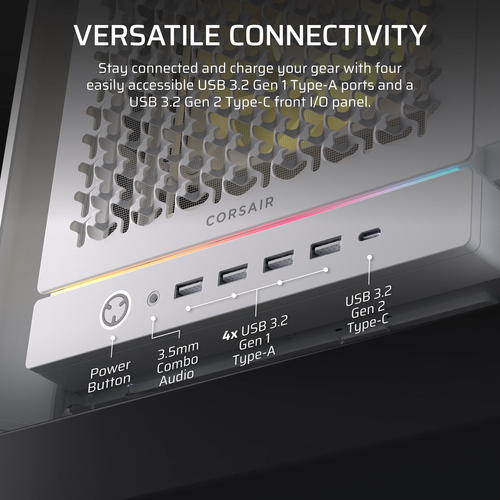 Fully assembled FRAME 5000D RS ARGB white PC case in gaming setup with installed components.