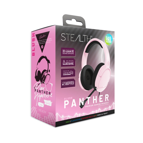Black and pink wired headset with breathable ear cushions close-up