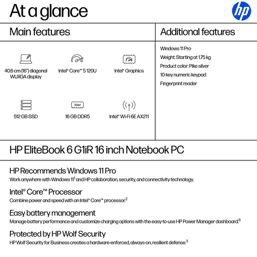 HP EliteBook 6 G1iR Intel Core 5 16GB/512GB 16" FHD Laptop W11 Pro 9M4K4AT
