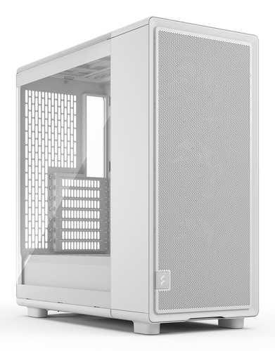 Fractal Design Epoch White TG Clear Tint PC tower showing sleek tempered glass panels