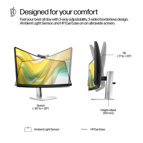 HP Series 5 Pro 34 inch WQHD USB-C Conferencing Monitor, 3440 x 1440 pixels, LCD