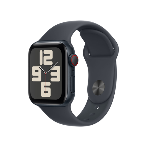 Apple Smartwatch SE Midnight Aluminium Case side view highlighting slim aluminium body with GPS and Wi Fi support.