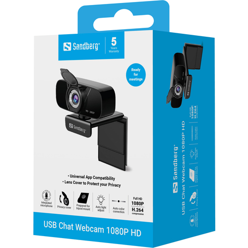 Sandberg USB Chat Webcam 1080P HD, 2MP, Full HD, 30fps, H.264, Plug & Play