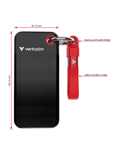 Verbatim Pocket 2TB SSD, USB-C 1000MB/s, USB 3.2 Gen 2, Portable Black/Red