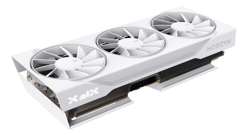 Top view of XFX Swift RX 9070 graphics card with LED lighting