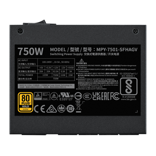 Cooler Master V SFX Gold 750, ATX 3.1, 750W, 100 - 240V, 50/60 Hz, 10 - 5 A, PSU