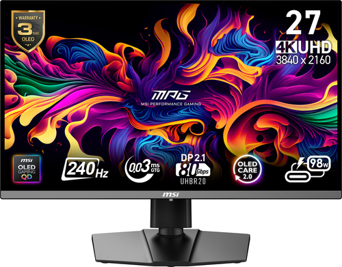 MSI MPG 272URX 26.5-inch 4K Ultra HD QD-OLED gaming monitor with 3840 x 2160 resolution in black