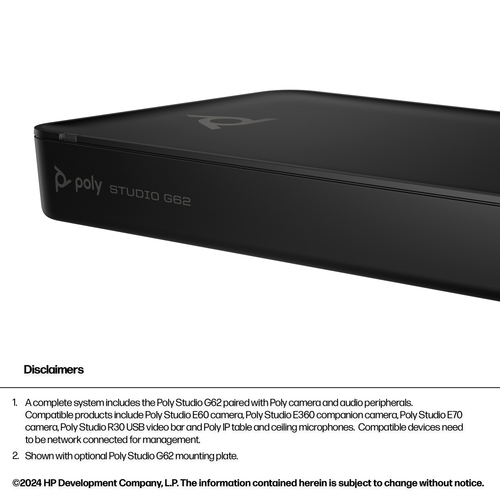 HP Poly Studio G62 Video Conferencing System 4K Ultra HD, 30 fps, Black