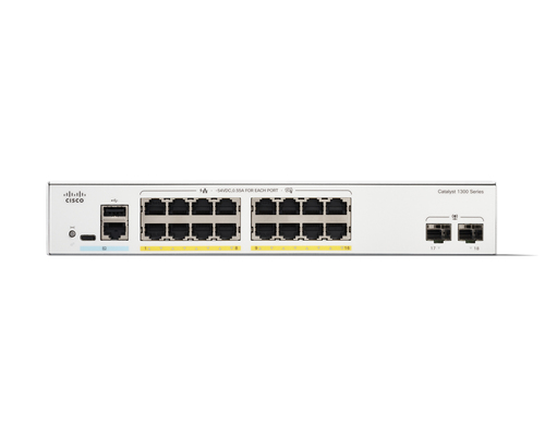 Cisco Catalyst (1300-16FP-2G) 16 Port GE Full PoE, 2x1GE SFP Managed Switch