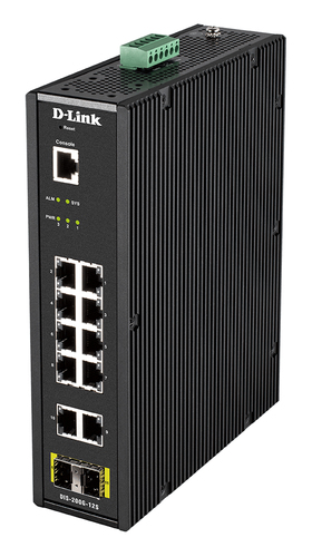 D-Link, 12-Port, 10 x 1GBaseT(X) & 2 x SFP, L2, Industrial Smart Managed Switch