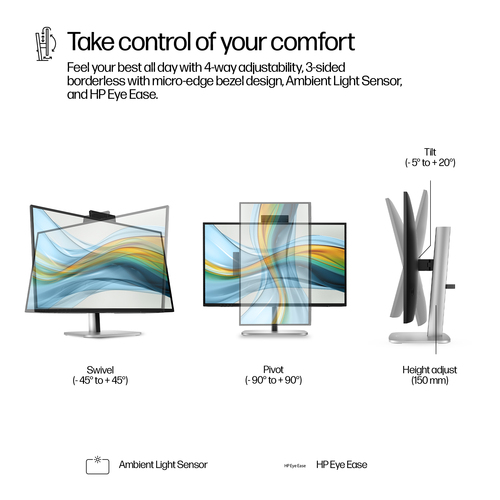 HP Series 5 Pro 27 inch QHD USB-C Conferencing Monitor, 2560 x 1440 pixels, LCD