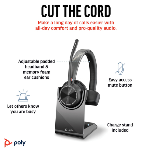 POLY Voyager 4310 UC Monaural BT700 USB-A Adapter, Wireless, 20 - 20000 Hz, Headset/Headphones, Black