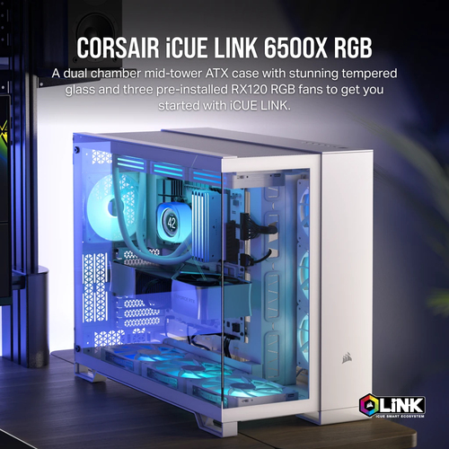Corsair iCUE LINK 6500X RGB, White Midi Tower PC Case