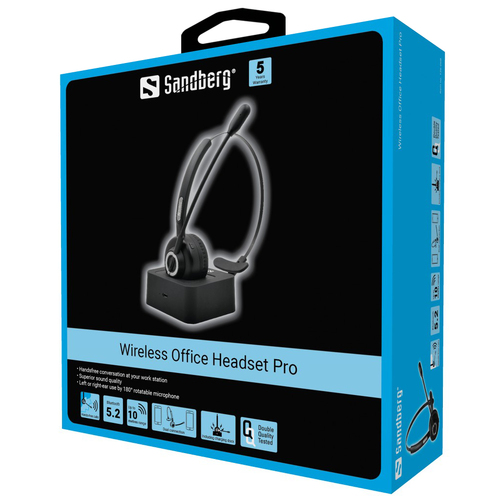 Sandberg Wireless Office Headset Pro, Headset/Headphones, Black