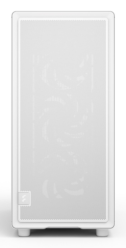 White midi tower highlighting I/O ports and power button