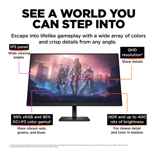 HP OMEN QHD 165Hz Gaming Monitor, 2560 x 1440 pixels, Quad HD, LCD