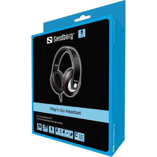 Sandberg Play'n Go, Wired, 20 - 20000 Hz, Headset/Headphones, Black