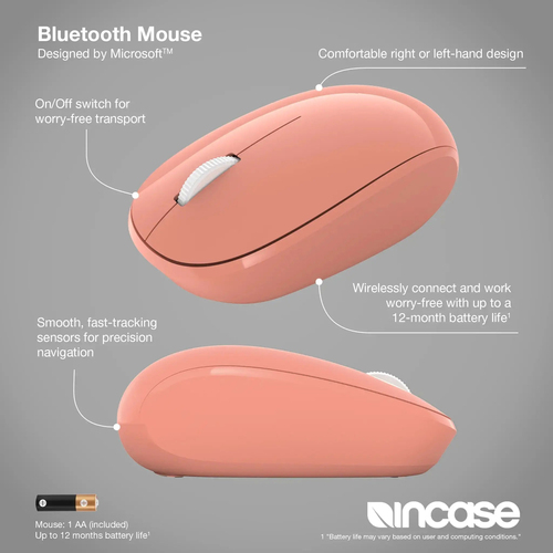 Incase Designed by Microsoft Bluetooth Mouse, Ambidextrous, Bluetooth, 1000 DPI