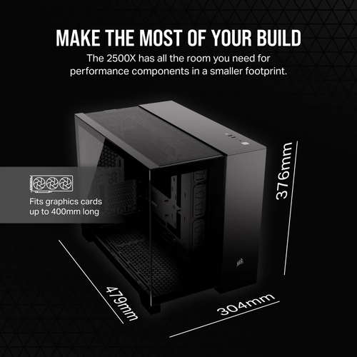 Corsair 2500X, Black, ATX, Plastic, Steel, Tempered glass, Midi Tower PC Case