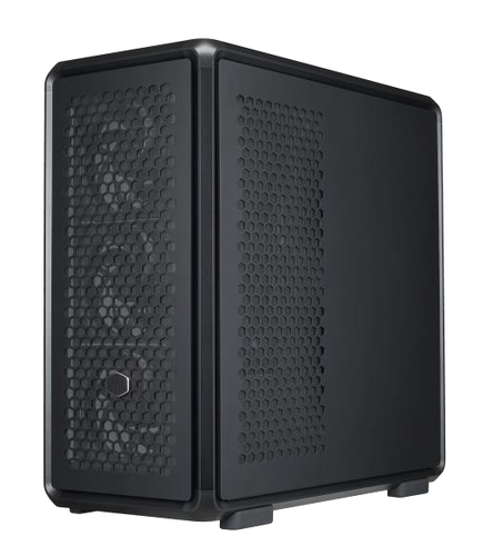 Cooler Master MasterFrame 600 black gaming PC tower with tempered glass side panel, showing internal layout