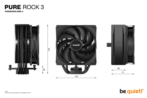 be quiet! Pure Rock 3 Black, Air cooler, 12 cm, 2000 RPM, 101.2 m³/h, Black