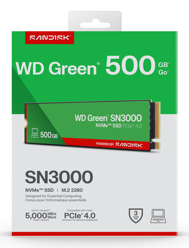 Western Digital Green WD SN3000 POWERED BY SANDISK 500GB PCIe 4.0 M.2 NVMe SSD