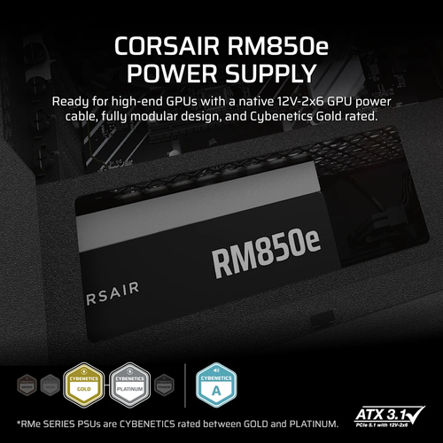 Corsair RM850e, 850 W, 100 - 240 V, 47 - 63 Hz, 10 - 5 A, Power Supply