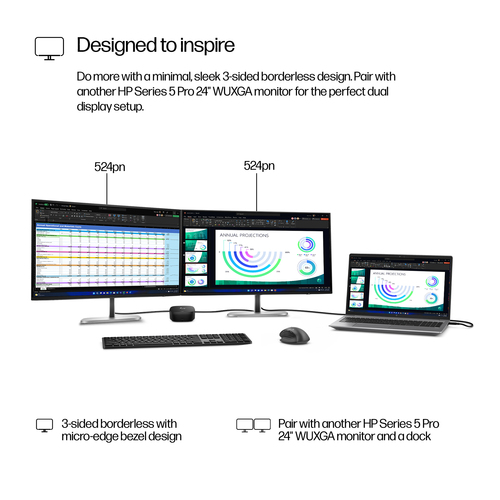 HP Series 5 Pro 24 inch 1920 x 1200 pixels WUXGA LCD Monitor Black