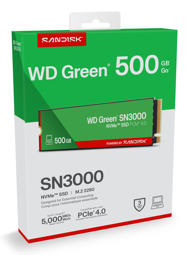 Western Digital Green WD SN3000 POWERED BY SANDISK 500GB PCIe 4.0 M.2 NVMe SSD