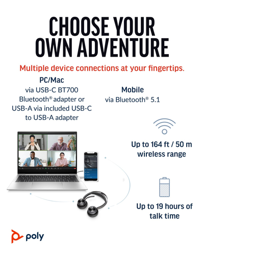 POLY Voyager Focus 2 (77Y88AA) USB-C, Wireless, Headset/Headphones, Black