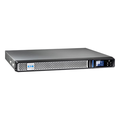 Eaton 5P650IRG2 650VA rackmount UPS front LCD display view
