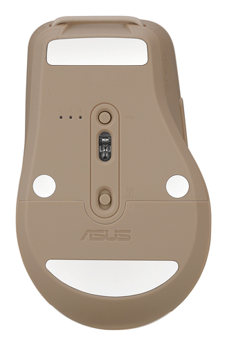 Elegant beige ASUS SmartO Mouse MD200 Silent Plus with elastic loop for easy travel storage